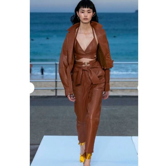 Jonathan Simkhai Tessa Vegan Leather Pants 2 Brown NWT - Picture 2 of 10